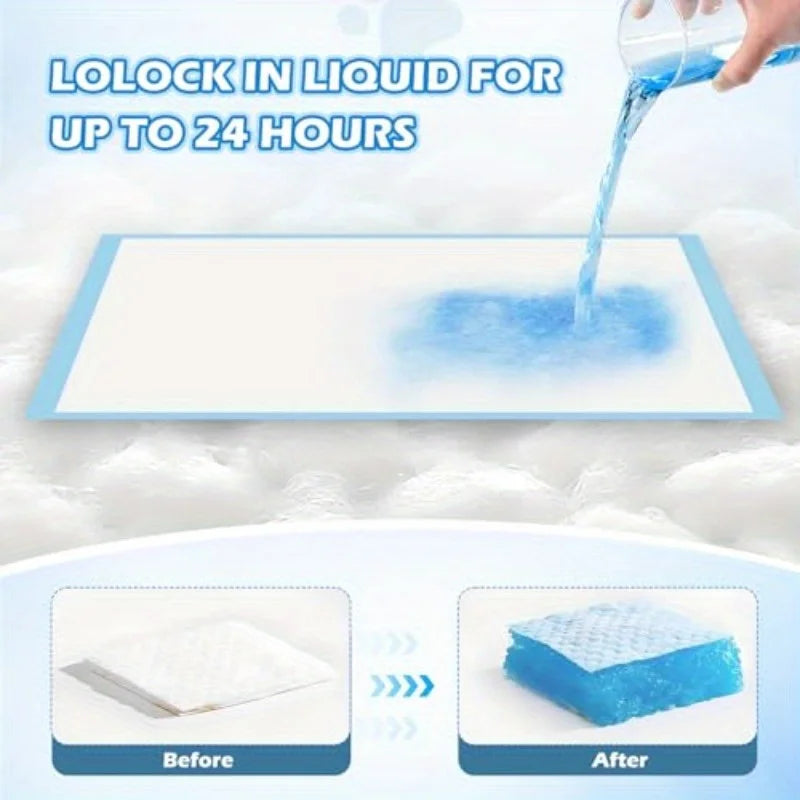 100Pcs Super Absorbent Disposable Pet Urine Pads for Large Breeds Potty Training, Travel - Ideal for Dogs, Puppies, Cats