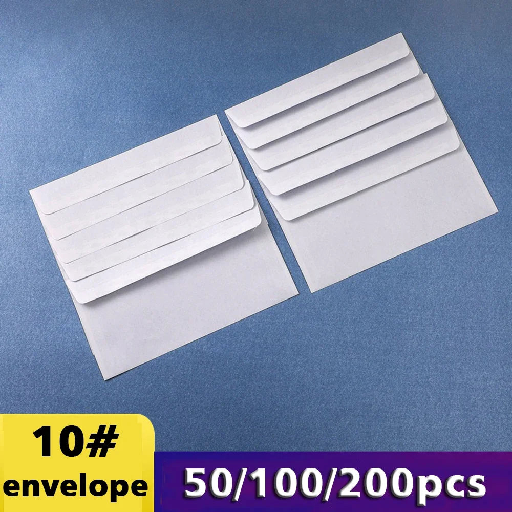 10# 50/100/200PCS NO Window White Business Envelope  Safe Coloring Envelope Bill Invoice Report Self Sealing Envelopes Letters