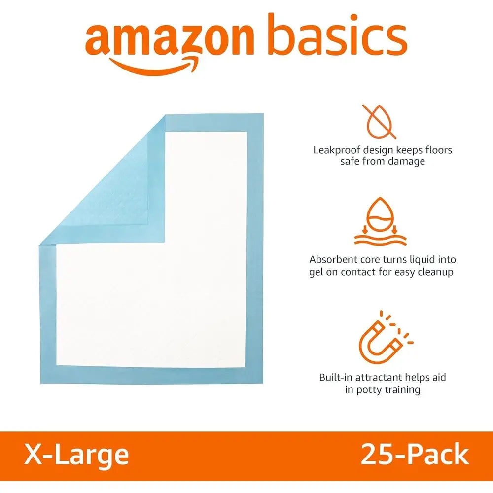 X-Large 5-Layer Quick-Dry Potty Pads for Dogs and Puppies, 28x34 Inches, 25-Pack, Blue & White